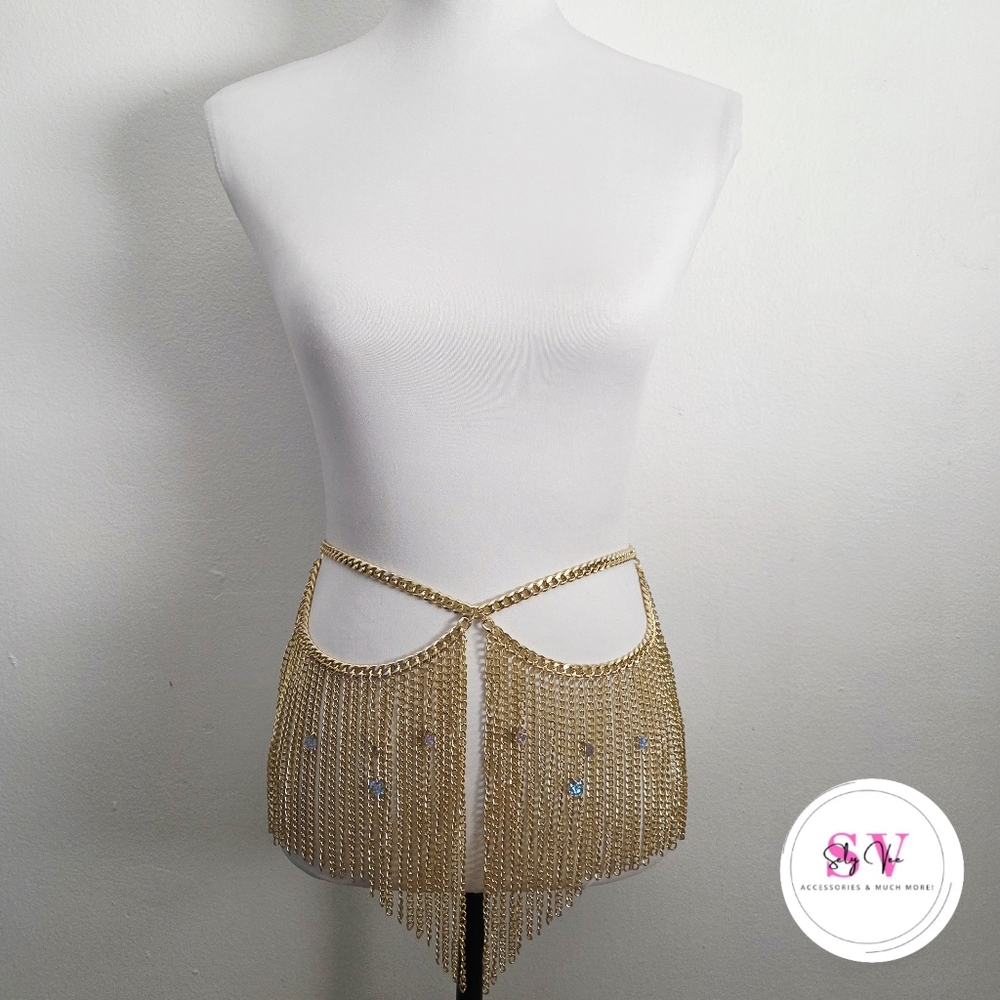 Gold chain belt with fringe details